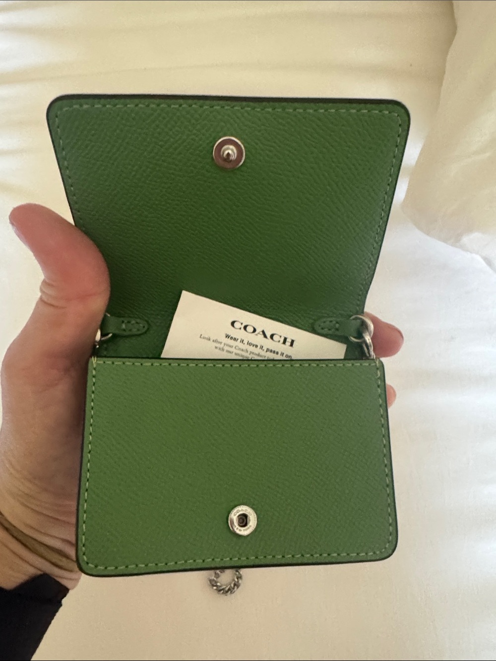 COACH Green Pebbled Leather Crossbody with Silver Chain - Picture 3 of 3